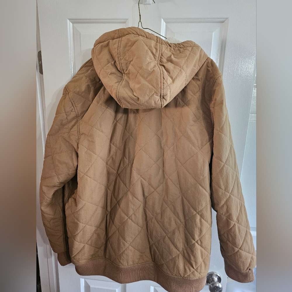 The North Face Quilted Sherpa Lined Hooded Jacket XXL Brown Zip Up Warm Classic - Picture 3 of 10